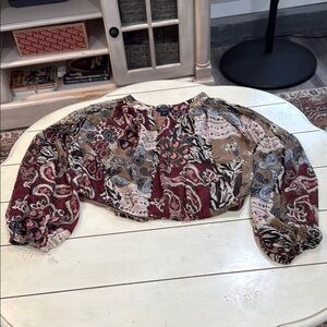 Rachel Red Boxy Crop Blouse with Mandarin Collar